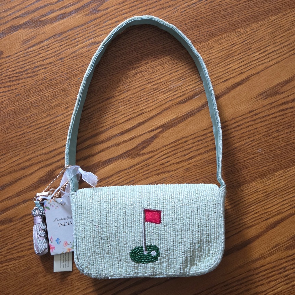 VIRAL Beaded Bag Golf Cart Masters Green & Pink + Charm NWT - Picture 6 of 9